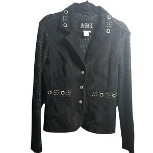 AMI Women's Black Suede Knit Grommet Biker Blazer Sz L